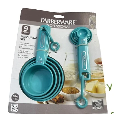Farberware Professional 9 Pc Measuring Cups and Spoons Set Soft Handle Aqua Gray - Image 1 of 4