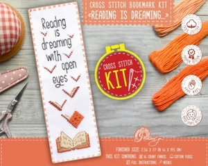 Reading is Dreaming with open eyes - Quote Bookmark Cross Stitch Kit - DIY Kit - Picture 1 of 10