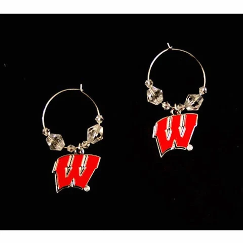 NCAA Licensed Clear Bead Hoop Dangle Earrings (Wisconsin Badgers) Cover