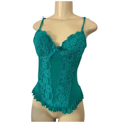 Sujetador Corsé Y2K Top Verde Encaje Floral Transparente Bustier Hada Cottagecore Talla Mediana Foto 1 de 4