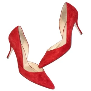 J Crew Colette D'Orsay tacco pelle scamosciata donna 8 rosso pompa 3 pollici con scatola - Foto 1 di 10