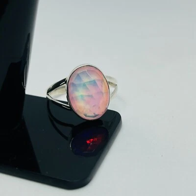 Preciosos anillos facetados ópalo aurora minimalista plata 925 joyería hecha a mano Foto 1 de 4