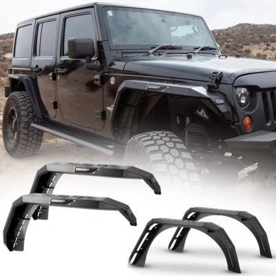 Guardabarros delantero/trasero para Jeep Wrangler JK JKU 2007-2018 con luces LED de acero  Foto 1 de 4