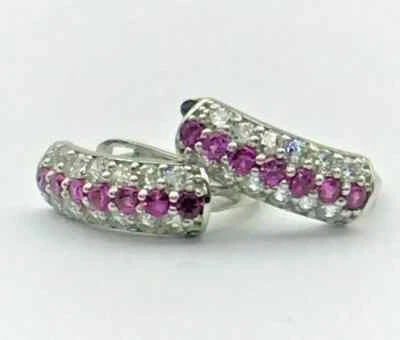 Women's Hoop Earring 14K White Gold Plated 2Ct Round Cut Simulated Sapphire - image 1 of 4