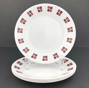 Corelle UPTOWN White Bread Plates (4) Black Red Checkered Squares Superior Cond - Picture 1 of 10