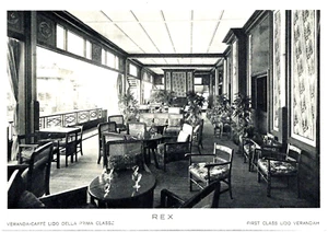 Postal 1937 Rex Ocean Liner, terraza para niños, coche mecedor, Italia 4x6 - Imagen 1 de 2