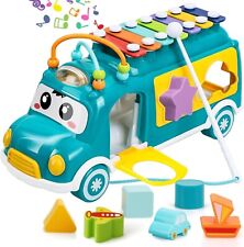 Intellectual School Bus Baby Toy, Piano Music Bus Toys Toddler for 1-3 Years