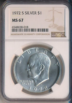1972-S EISENHOWER SILVER DOLLAR **NGC CERTIFIED MS 67** FREE SHIPPING!! - Image 1 of 2