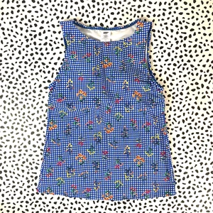 Lands End Blue Botanical Checkered High Neck Tankini Reg. 8 SWIM TOP 513786 - Bild 1 von 4