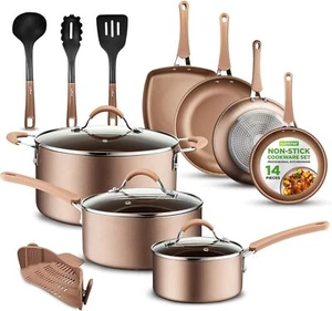 NutriChef 14-Piece Nonstick Cookware PFOA/PFOS-Free Heat Resistant Lacquer Ware - Picture 1 of 1