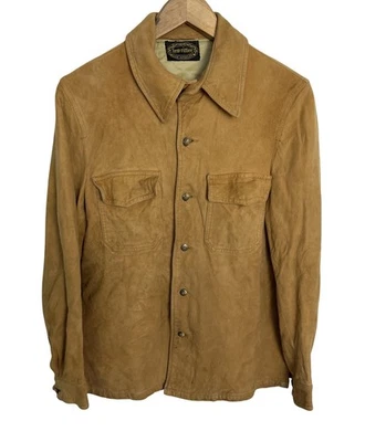复古 60 年代 Lew Ritter 洛杉矶男式麂皮绒皮革夹克衬衫 M 码 — 第 1/4 张图片