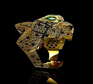 4.00 Ct Round Cut Lab-Created Diamond Panther Men's Ring 14k Yellow Gold Over - Picture 1 of 2