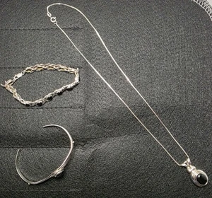 Conjunto de joyas de plata de ley de ónix negro collar colgante brazalete brazalete .925 - Imagen 1 de 15