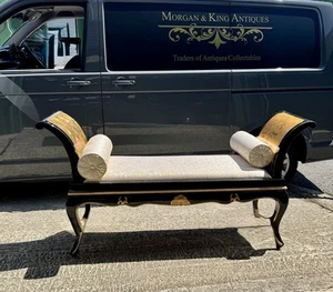 Vintage Oriental Hand Painted Lacquered & Upholstered Chaise or Window Seat - Picture 1 of 9