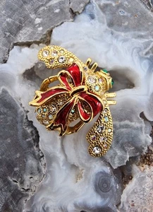 Joan Rivers Classics Bee Red Bow Holiday Christmas Brooch Pin V 2509 - Picture 1 of 10