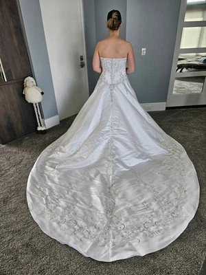 Mary's Bridal Satin Beaded Wedding Dress Sz 12 Long Train Optional Bolero Jacket - Image 1 of 4