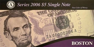 Series 2006 $5 Dollar Reserve Note, Boston , *Low Serial*! - Picture 1 of 2