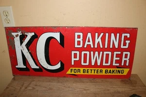 Vintage 1940's KC Baking Powder Grocery Store 2 Sided 28"x12" Metal Sign - Picture 1 of 4