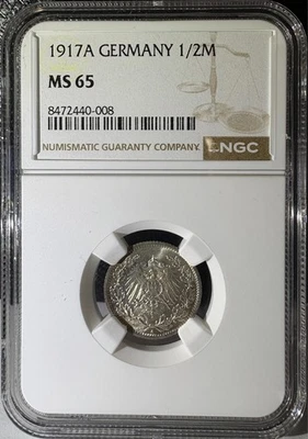 1917-A Germany 1/2 Mark NGC MS65 (008) - Image 1 of 4
