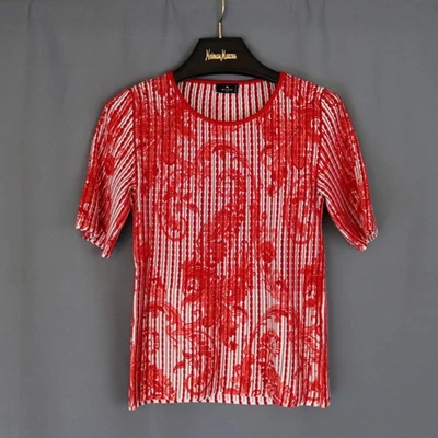 Blusa de manga curta Etro 44/8/média vermelha e branca paisley - Imagem 1 de 4