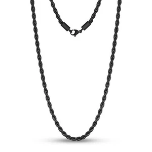 *UK* Black Stainless Steel 316L Mens Rope Twist Chain Necklace Link Chunky Boys - Picture 1 of 7