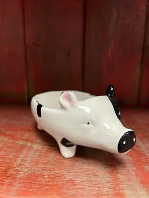 Fun Ceramic Black/White Pig-Shape Soap Dish 29928 - Image 1 of 4