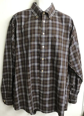 Camisa Burberry para hombre con botones marrón y azul a cuadros de algodón talla XL Foto 1 de 4