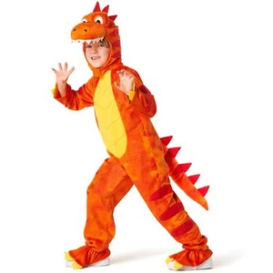 Kids Orange T Rex Costume Boys Girls Dinosaur Jumpsuit 3 - 9 yrs Dino Halloween - Picture 1 of 6