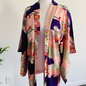 Rare! Exquisite Hand Painted Jacquard Antique Silk Japanese Haori Kimono Jakcet - Picture 1 of 10