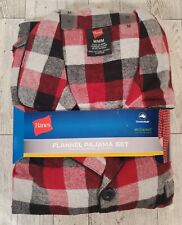 HANES MENS FLANNEL PAJAMA SET RED CHECKERED PLAID SIZE MEDIUM 38-40 BUTTON FRONT
