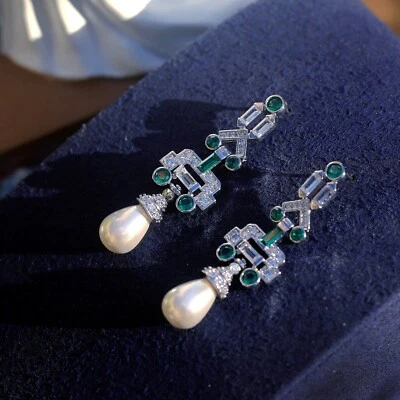 Ohrringe Clip Auf Nicht Durchbohrt Silber Anhänger Cz Leiste Grün - Bild 1 von 4