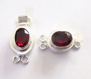 2 PCS OVAL RED GARNET BOX CLASP 2 STRAND STERLING SILVER PLATED - Picture 1 of 1