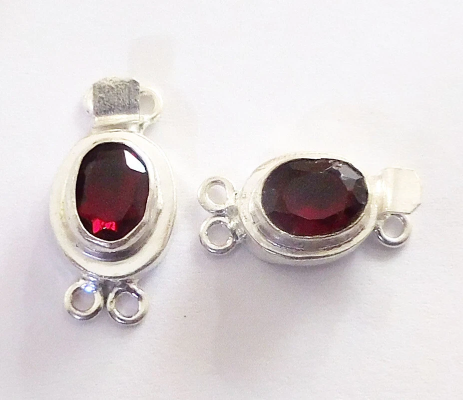 2 PCS OVAL RED GARNET BOX CLASP 2 STRAND STERLING SILVER PLATED - Image 1 of 1