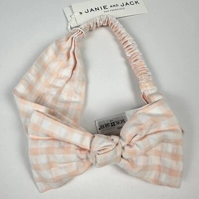 Janie and Jack Newborn Pink Post It Gingham Bow Soft Headband One Size - Image 1 of 4