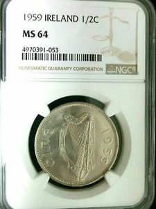 IRELAND , ( 1/2 ) HALF CROWN 1959 - NGC MS 64 (SL) , RARE - Picture 1 of 2
