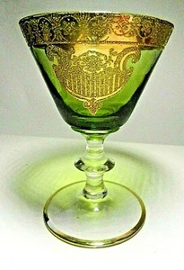 RARE ARTE ITALICA 24k GOLD ENCRUSTED Green Bowl 5" SHERBET Champagne GLASS-1960s - Picture 1 of 7