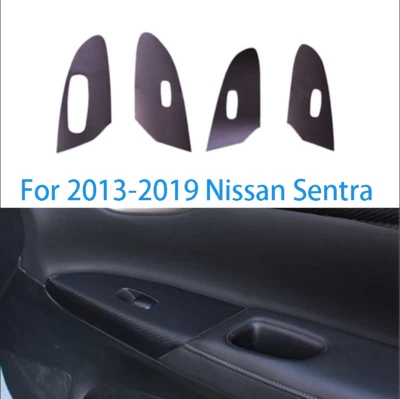 Interruptor de ventana de cuero de fibra de carbono para Nissan Sentra 2013-2019 adorno Foto 1 de 4
