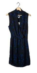 NWT Parker Dress Black Blue White V Neck Surplice Midi Sleeveless - Picture 1 of 9