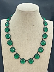Fabulous Vintage Art Deco Green Open Back Faceted Glass Necklace Choker - Picture 1 of 4