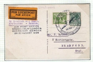 NETHERLANDS GB NIGHT FLIGHT Card Air Mail Amsterdam Yorks Bradford 1928 DL263 - Picture 1 of 6