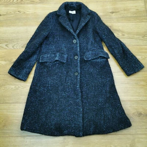 Abrigo Toast Mujer Talla 6 UK Azul Negro Lana Algodón Botón Chaqueta Larga - Imagen 1 de 7