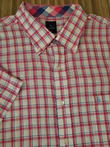 TAILORBYRD Men's Lounge Club Beach Plaid Linen Pink Blue S/S Shirt 3XL 3X Nice - Picture 1 of 3