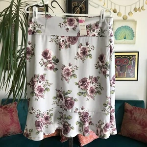 Falda Lápiz AGNES & DORA Talla XL Azul Pálido Estampado Floral Elástico Volantes Nueva con Etiquetas - Imagen 1 de 7