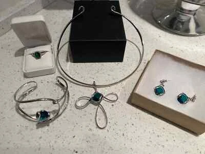 Набор из 4 предметов изумруд Chocker с подвеской, серьги, кольцо, манжеты браслет потрясающий!! - Изображение 1 из 4