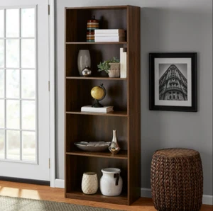 5-Shelf Bookcase with Adjustable Shelves, Canyon Walnut - Picture 1 of 5