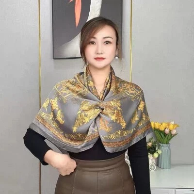 Luxury Printed Silk Scarf, Flower Silky Shawl,Multifunctional、Purpose Silk Scarf - Image 1 of 4