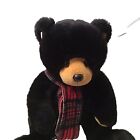 2007 Ty Plush Black Bear Stuffed Animal Toy Sitting 10” Plaid Scarf Soft Gift
