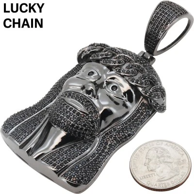 COLGANTE HOMBRE 14K ACABADO ORO NEGRO BLING NEGRO CIRCONITA CARA JESÚS 67g H3 Foto 1 de 3