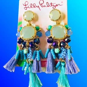 LILLY PULITZER OHRRINGE 🩷NEU MIT ETIKETT ISLAND EXOTISCH TROPISCH BLAU QUASTE PERLEN POST - Bild 1 von 8