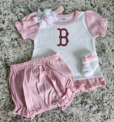 Red Sox baby girl outfit Red Sox pink Baby gift girl Red Sox take home outfit - Image 1 of 4